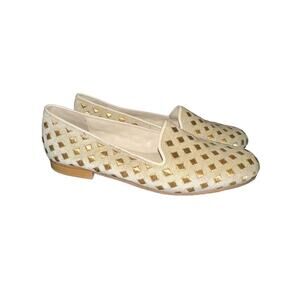 Jon Josef Linen Gold Diamond Embroidered Loafers‎ Size 8.5B